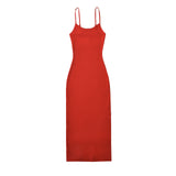 Women Dresses Summer round Neck Camisole Split Dress Backless Sexy Midi Dress (Xds0414)