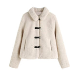 Women Jacket Autumn and Winter Leisure Fleece Short Jacket Lapel Furry Coat