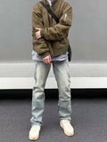 Men Jeans Vintage Slim Jeans Men Zipper Slit Loose Straight-Leg Pants