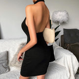 Women Dresses Summer V-neck Sleeveless Backless Slim Fit Sexy Hip Skirt (Bla0420)