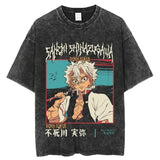 2024Anime Print Japanese Manga Washed T-Shirt Worn Cotton
