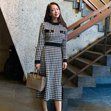 Women Maxi Dress Fall/Winter Houndstooth Dress