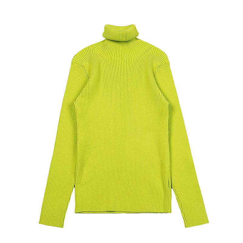 Vetements Sweater Slim-Fit Turtleneck Labeling Fluorescent Green Vertical Bar Knitted Sweater