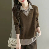 Women Knitted Pullover Spring and Autumn Loose Long-Sleeved Sweater Top
