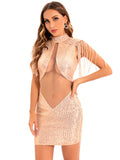 Women's Evening Gown Sexy Sheer Mesh Stitching Sequins Dress Evening Dress