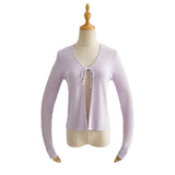 Women Sweater Knitwear Knitted Sun Protection Shirt Summer Slim Fit V-neck Hollow Lace-up Cardigan Jacket