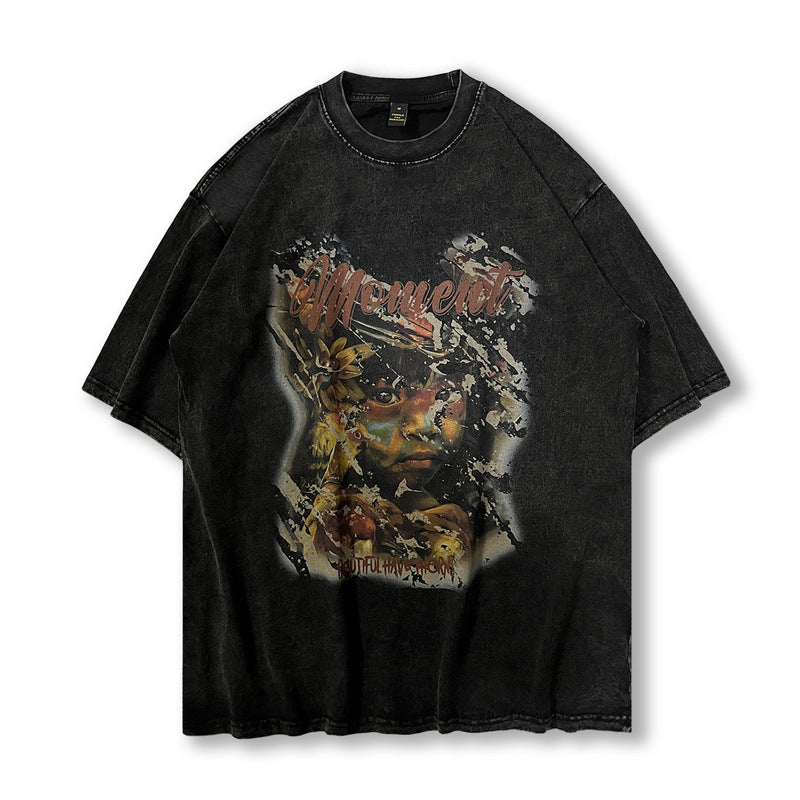 Men T Shirt Vintage Short Sleeve T-shirt Retro Loose Half Sleeve
