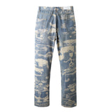 Men Jeans Tie-Dyed Straight Jeans Vintage Distressed Washed Loose Wide Leg Casual Trousers