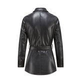 Women Leather Jacket Spring and Autumn Single-Breasted Imitation Leather Lapel Long Sleeve Jacket
