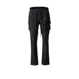 MIJKO Mens Vintage Pants Multi-Pocket Slim-Fit Zipper Wide-Foot Casual Pants