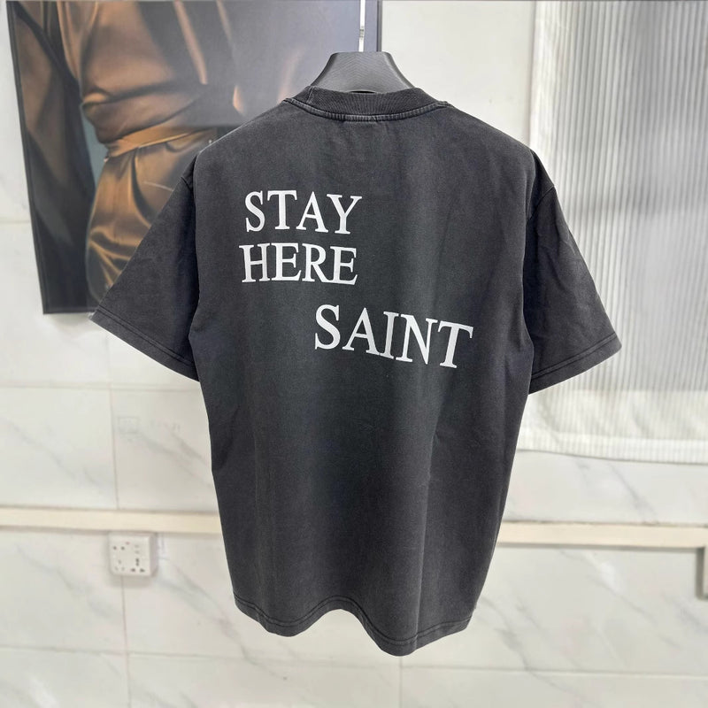 Mens T-shirts STAY HERE Star Wars print print vintage wash do old short sleeves