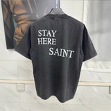 Mens T-shirts STAY HERE Star Wars print print vintage wash do old short sleeves