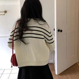 Women Knitwear Autumn and Winter Striped Sweater Loose Casual Knitted Cardigan