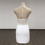 Women Evening Dress Sexy V-neck Hollow Mesh Slim-Fit Hip-Wrapped Short Dress Bandage Gown