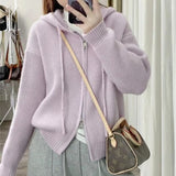 Women Knitted Cardigan Autumn and Winter Hooded Knit Cardigan Coat Loose Zip Long Sleeve Women