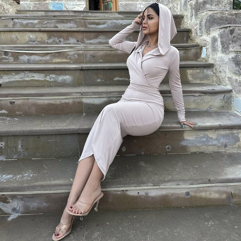 Women Dresse Long Sleeve V-neck Slim Fit Sheath Dress