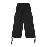 Men Sweatpants Pleated Casual Pants Men's Pocket Straight-Leg Trousers Drawstring Jogger Pants