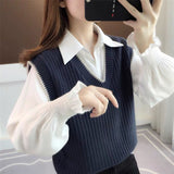 Women Knitted Pullover V-neck Knitted Vest Vest Jacket