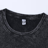 Cotton washed old letter printed cartoon style T-shirt