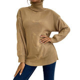 Women Knitted Sweater Turtleneck Solid Color Long Sleeve Twist Mid-Length Sweater
