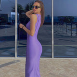 Women Dresses Summer Hollow Slim round Neck Sleeveless Dress