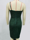 Women Evening Gown Sexy Sling Green Sequins Dress