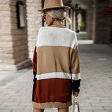 Women Knitted Sweater Fall Colorblock Sweater Coat