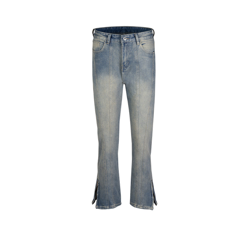 MIJKO Men Vintage Pants MIJKO trousers spliced zipper trousers washed old jeans