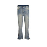 MIJKO Men Vintage Pants MIJKO trousers spliced zipper trousers washed old jeans