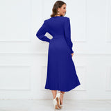 Women Date Dress Fall/Winter Slim Long Sleeve round Neck Pleated Long Dress