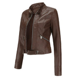 Red Leather Jacket Spring and Autumn Stand Collar Lady Leather Jacket