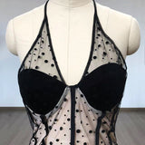 Women Evening Dress Lace Dot Dress Mesh Sexy Dress