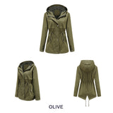 Women Trench Coat Mid-Length Hooded Jacket Long-Sleeved Raincoat