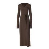 Women Dresses Winter V-neck Slim-Fit Long Sleeve Dress
