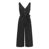 Women Date Dress Summer Sleeveless V-neck Slim Fit Tied Jumpsuit Straight-Leg Pants