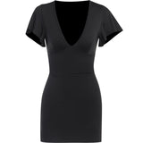 Women Dresses Sexy V-neck Short Sleeve Dress Hip Skirt