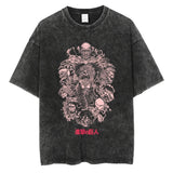 2024Japanese Anime Graphic T Shirt Black Washed T-Shirt