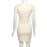 Women Dresses Summer Short Sleeve Solid Color Slim Fit Sexy Sheath Dress (Bla0420)