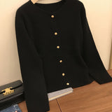 Women Knitted Cardigan Autumn Winter Retro Knitted Cardigan Loose Crew Neck Coat