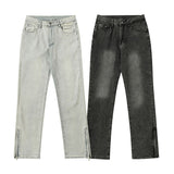 Men Jeans Washed Distressed Side Zipper Jeans
