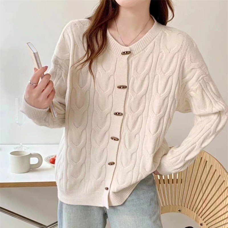 Women Knitwear Autumn Winter Retro Sweater Coat Loose Knitted Cardigan