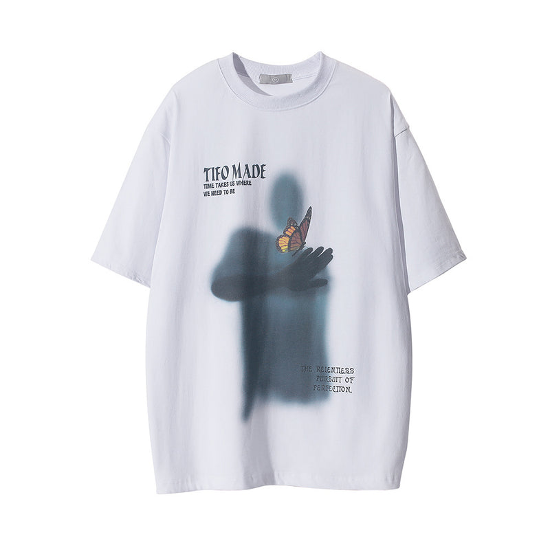 Men Vintage T-Shirt Printed Short-Sleeved T-shirt Men's Summer Loose Casual