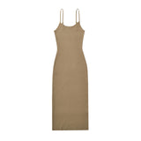 Women Dresses Summer round Neck Camisole Split Dress Backless Sexy Midi Dress (Xds0414)