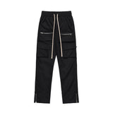 Men Sweatpants Multi-Pocket Workwear Casual Pants Loose Casual Zipper Split Straight Trousers