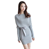 Women Maxi Dress Autumn and Winter round Neck Long Sleeve Narrow Hip Knitwear Dress