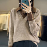 Women Knitted Pullover Sweater Women's Long Sleeve Polo Collar Sweater