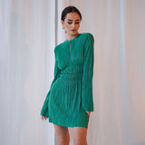 Women Dress Autumn and Winter Green Pleated Dress