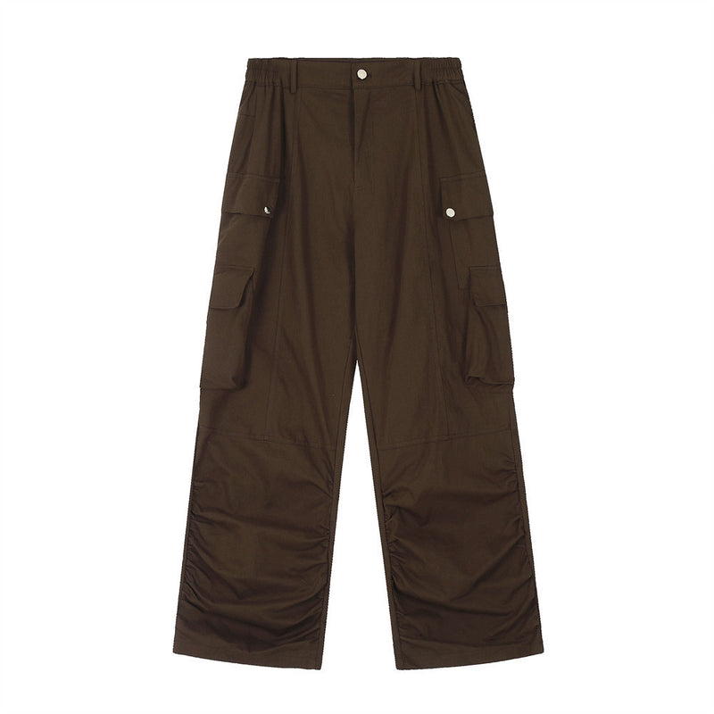 Men Sweatpants Loose Pockets Cargo Pants Loose Pleated Straight Wide Leg Casual Paratrooper Pants
