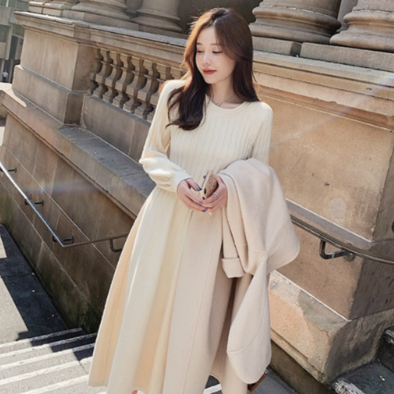 Women Maxi Dress Autumn and Winter Loose round Neck Knitted Dress