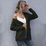 Women Knitted Sweater Casual Long Sleeve Solid Color Long Sweater Cardigan